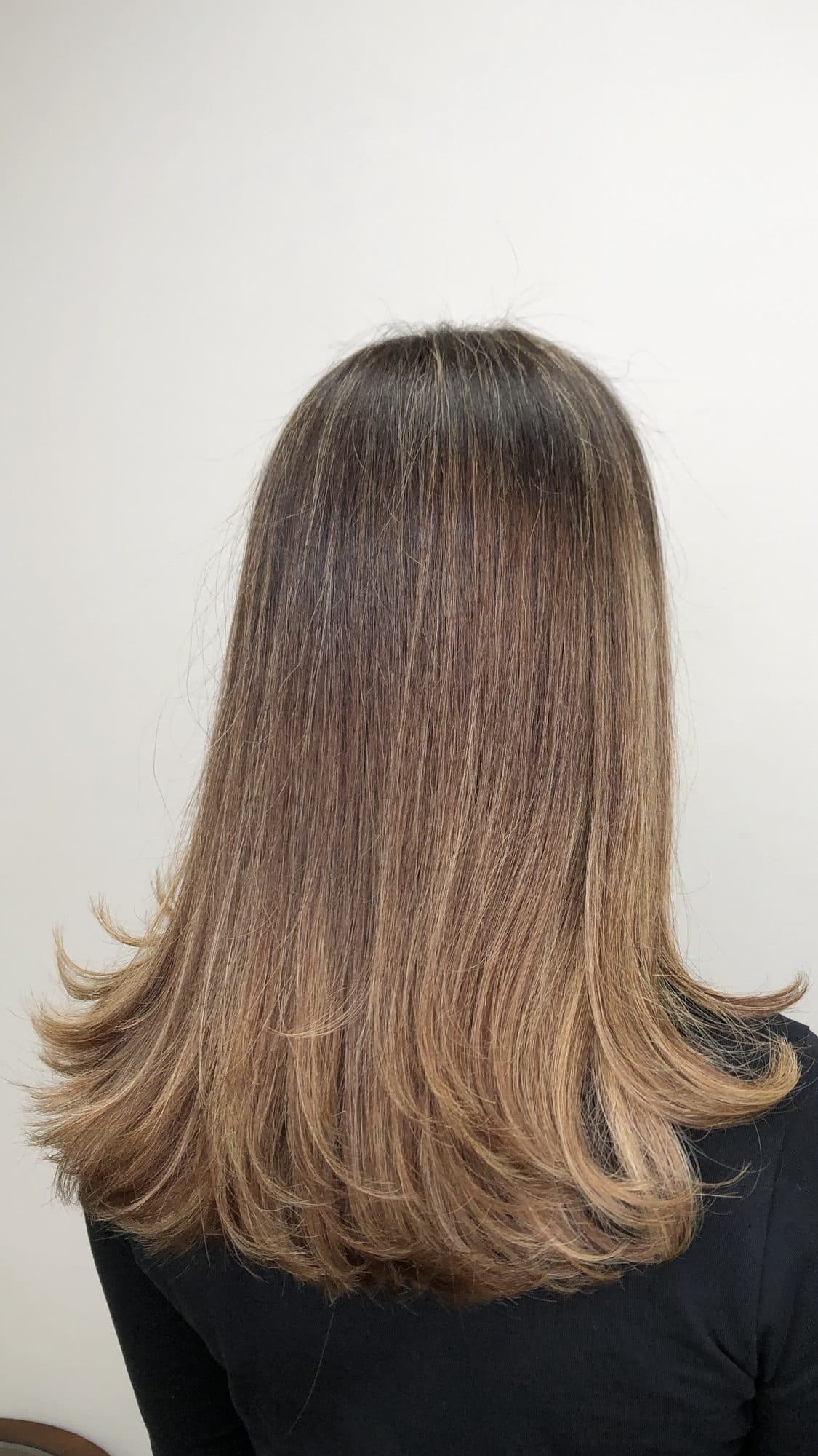 Brunette to light brown ombré on straight shoulder-length hair